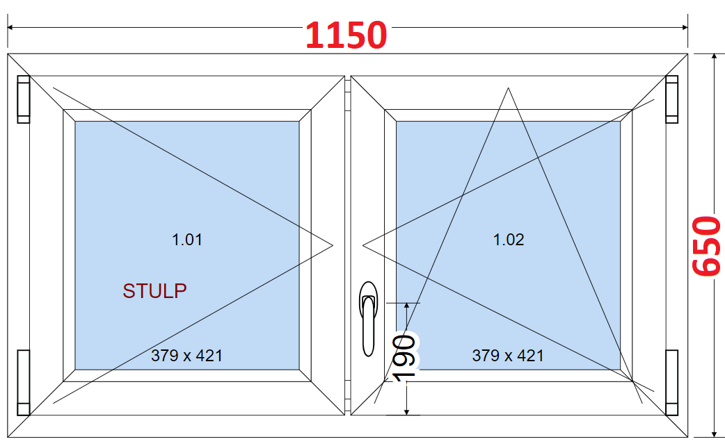 Dvoukdl Okna O + OS (Stulp) - ka 115cm SMART Dvoukdl plastov okno 115x65,  bez stedovho sloupku