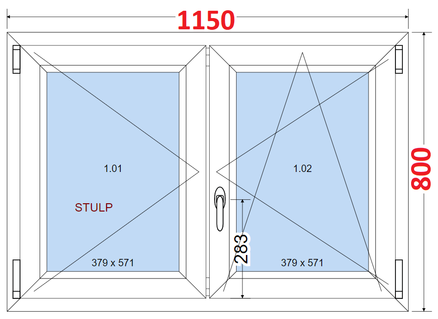 O + OS (Stulp) SMART Dvoukdl plastov okno 115x80,  bez stedovho sloupku