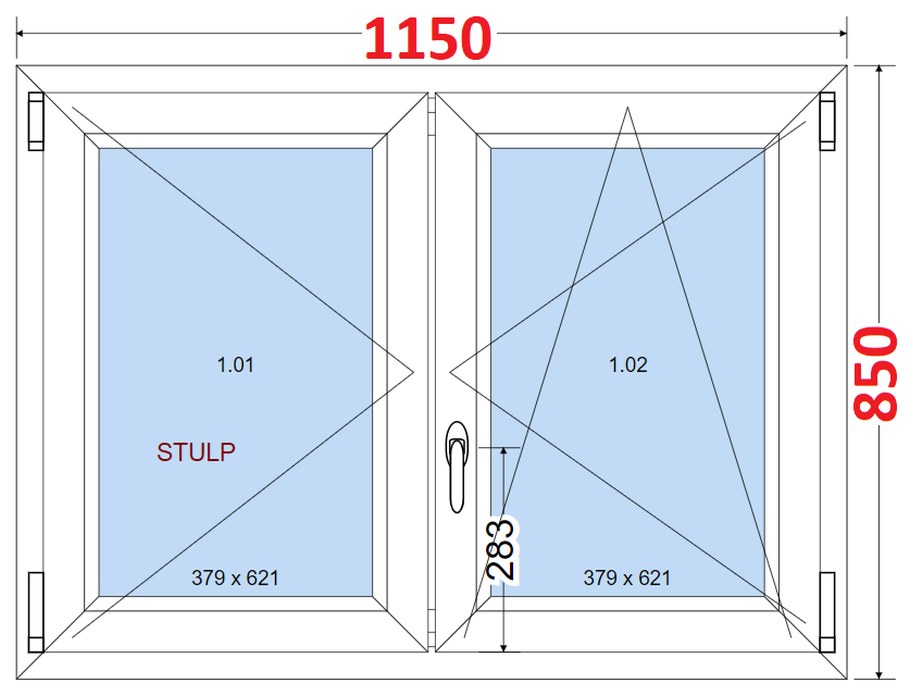 O + OS (Stulp) SMART Dvoukdl plastov okno 115x85,  bez stedovho sloupku