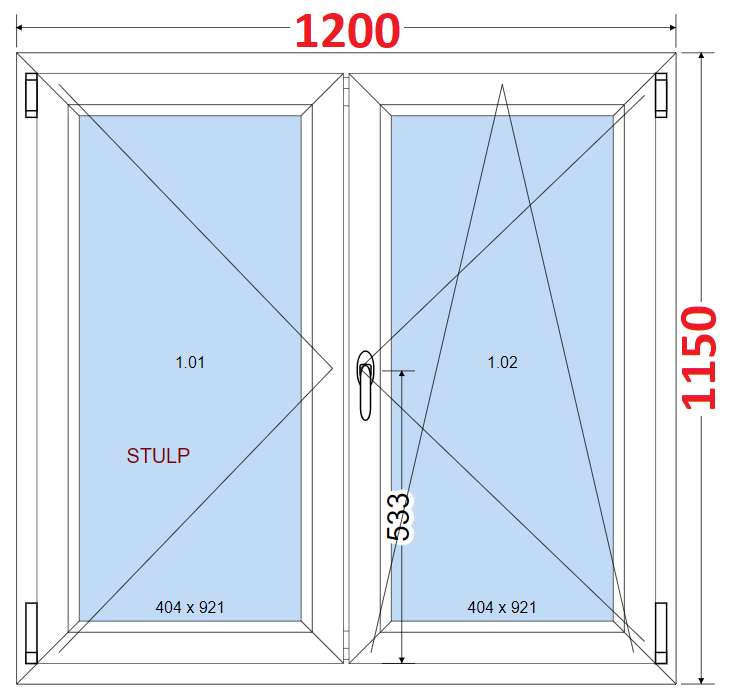 Dvoukdl Okna O + OS (Stulp) - ka 120cm SMART Dvoukdl plastov okno 120x115,  bez stedovho sloupku