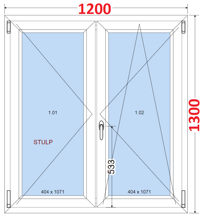 Dvoukdl Okna O + OS (Stulp) - ka 120cm SMART Dvoukdl plastov okno 120x130,  bez stedovho sloupku