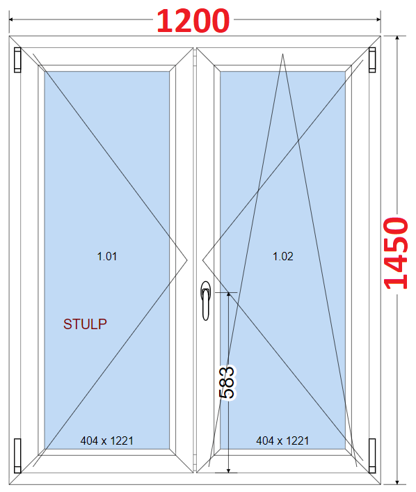 O + OS (Stulp) SMART Dvoukdl plastov okno 120x145,  bez stedovho sloupku
