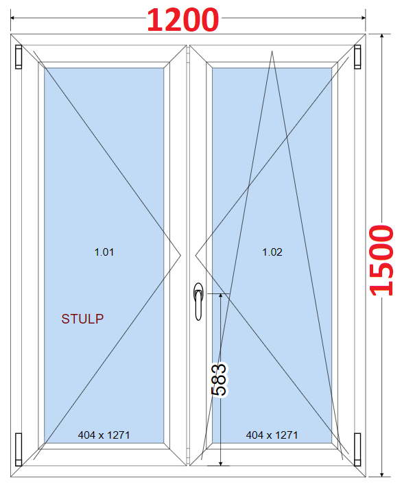 Dvoukdl Okna O + OS (Stulp) - ka 120cm SMART Dvoukdl plastov okno 120x150,  bez stedovho sloupku