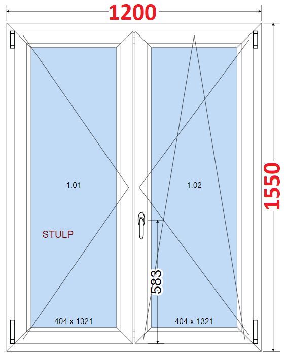 Dvoukdl Okna O + OS (Stulp) - ka 120cm SMART Dvoukdl plastov okno 120x155,  bez stedovho sloupku