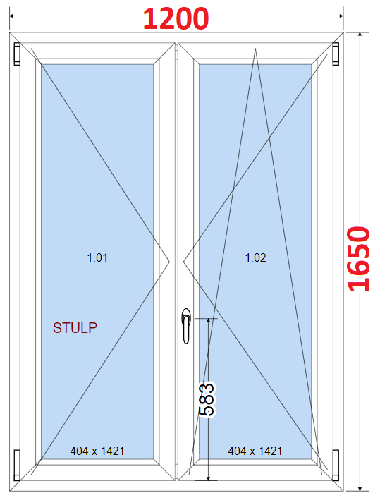 Dvoukdl Okna O + OS (Stulp) - ka 120cm SMART Dvoukdl plastov okno 120x165,  bez stedovho sloupku