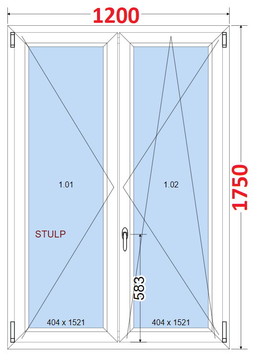 Dvoukdl Okna O + OS (Stulp) - ka 120cm SMART Dvoukdl plastov okno 120x175,  bez stedovho sloupku