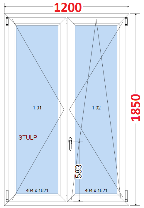 Dvoukdl Okna O + OS (Stulp) - ka 120cm SMART Dvoukdl plastov okno 120x185,  bez stedovho sloupku