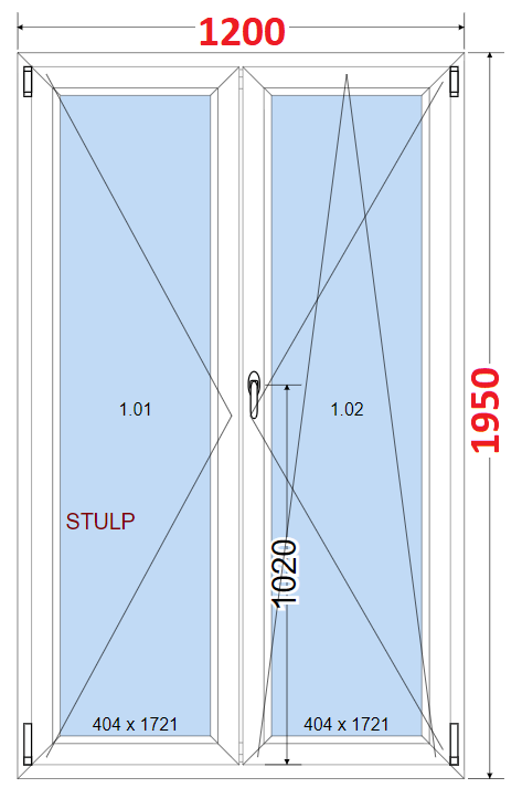 Dvoukdl Okna O + OS (Stulp) - ka 120cm SMART Dvoukdl plastov okno 120x195,  bez stedovho sloupku
