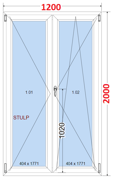 Dvoukdl Okna O + OS (Stulp) - ka 120cm SMART Dvoukdl plastov okno 120x200,  bez stedovho sloupku