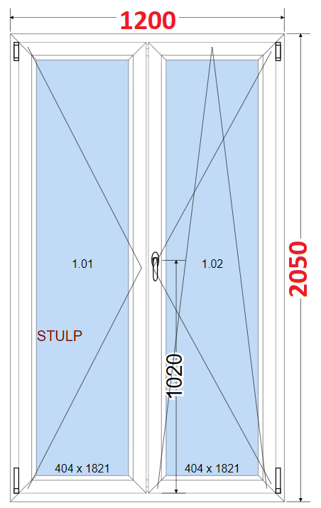Dvoukdl Okna O + OS (Stulp) - ka 120cm SMART Dvoukdl plastov okno 120x205,  bez stedovho sloupku