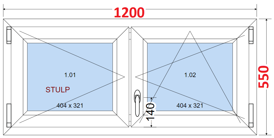 Dvoukdl Okna O + OS (Stulp) - ka 120cm SMART Dvoukdl plastov okno 120x55,  bez stedovho sloupku