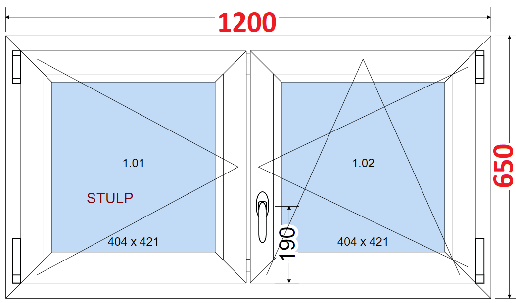 Dvoukdl Okna O + OS (Stulp) - ka 120cm SMART Dvoukdl plastov okno 120x65,  bez stedovho sloupku