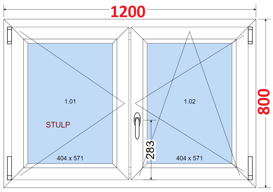 Dvoukdl Okna O + OS (Stulp) - ka 120cm SMART Dvoukdl plastov okno 120x80,  bez stedovho sloupku