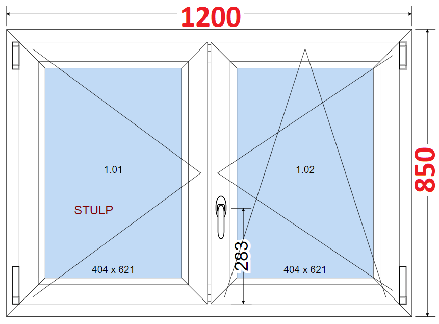 Dvoukdl Okna O + OS (Stulp) - ka 120cm SMART Dvoukdl plastov okno 120x85,  bez stedovho sloupku