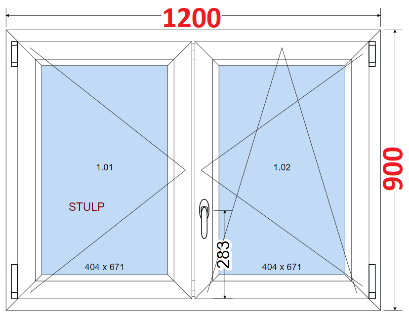 O + OS (Stulp) SMART Dvoukdl plastov okno 120x90,  bez stedovho sloupku