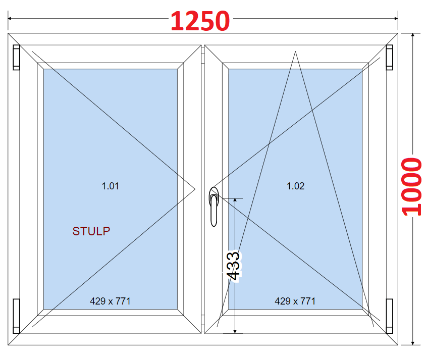 O + OS (Stulp) SMART Dvoukdl plastov okno 125x100,  bez stedovho sloupku