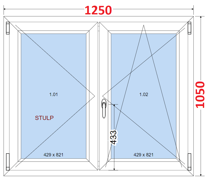 O + OS (Stulp) SMART Dvoukdl plastov okno 125x105,  bez stedovho sloupku