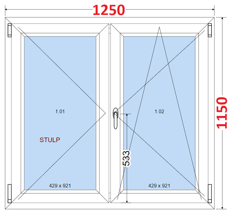 O + OS (Stulp) SMART Dvoukdl plastov okno 125x115,  bez stedovho sloupku