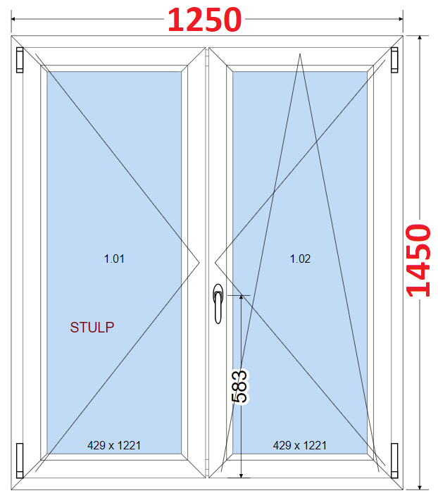 Dvoukdl Okna O + OS (Stulp) - ka 125cm SMART Dvoukdl plastov okno 125x145,  bez stedovho sloupku