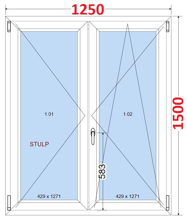 Dvoukdl Okna O + OS (Stulp) - ka 125cm SMART Dvoukdl plastov okno 125x150,  bez stedovho sloupku