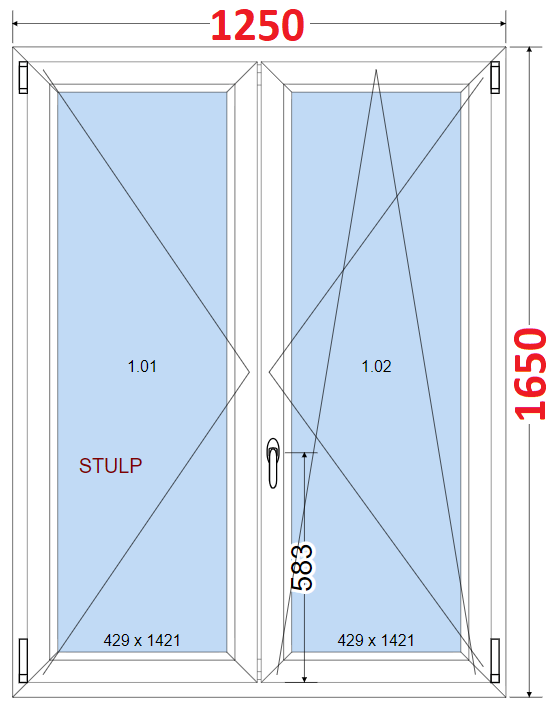 Dvoukdl Okna O + OS (Stulp) - ka 125cm SMART Dvoukdl plastov okno 125x165,  bez stedovho sloupku