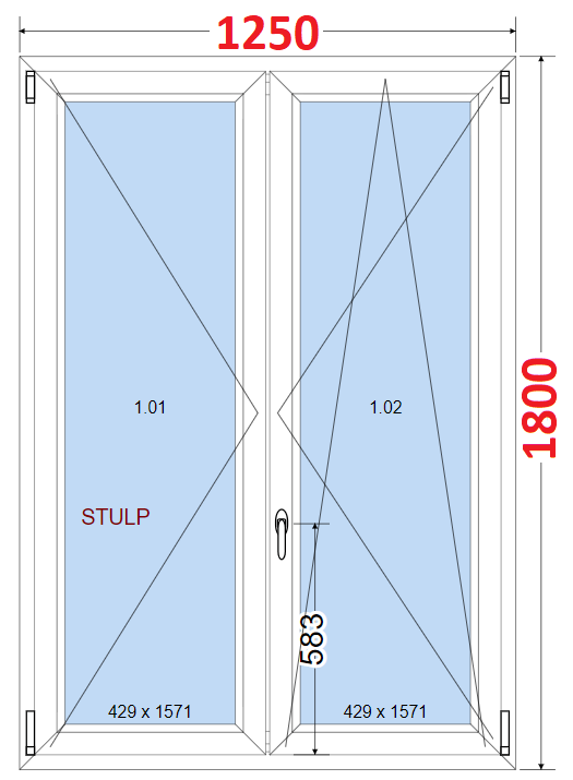 Dvoukdl Okna O + OS (Stulp) - ka 125cm SMART Dvoukdl plastov okno 125x180,  bez stedovho sloupku