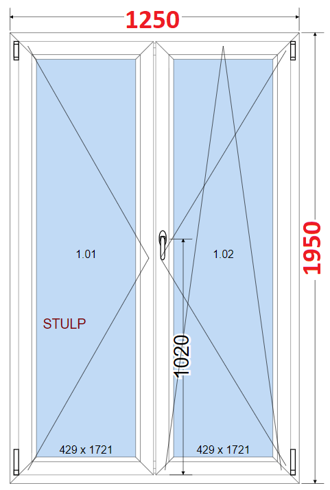 Dvoukdl Okna O + OS (Stulp) - ka 125cm SMART Dvoukdl plastov okno 125x195,  bez stedovho sloupku