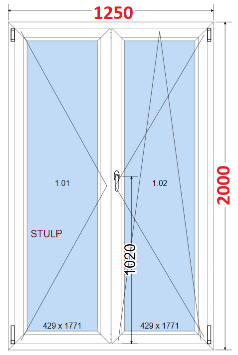 Dvoukdl Okna O + OS (Stulp) - ka 125cm SMART Dvoukdl plastov okno 125x200,  bez stedovho sloupku