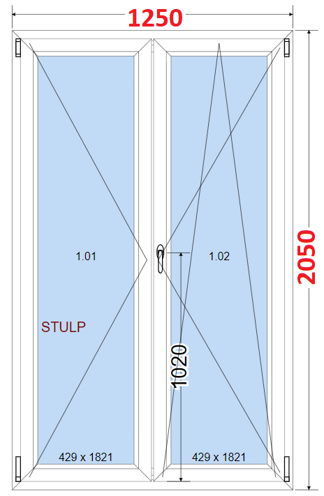 Dvoukdl Okna O + OS (Stulp) - ka 125cm SMART Dvoukdl plastov okno 125x205,  bez stedovho sloupku