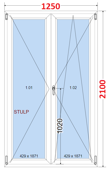 Dvoukdl Okna O + OS (Stulp) - ka 125cm SMART Dvoukdl plastov okno 125x210,  bez stedovho sloupku