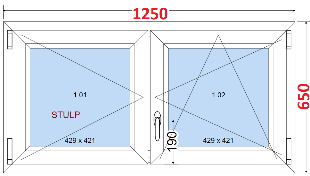 Dvoukdl Okna O + OS (Stulp) - ka 125cm SMART Dvoukdl plastov okno 125x65,  bez stedovho sloupku