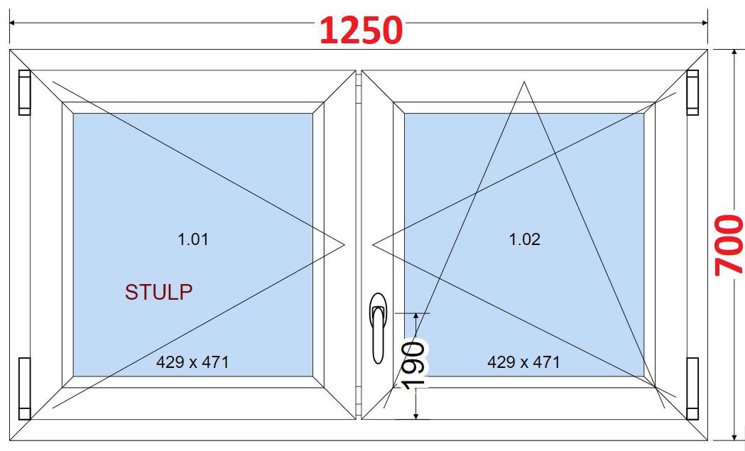 Dvoukdl Okna O + OS (Stulp) - ka 125cm SMART Dvoukdl plastov okno 125x70,  bez stedovho sloupku