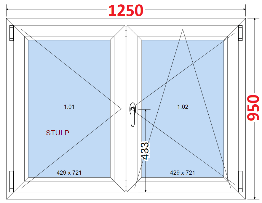Dvoukdl Okna O + OS (Stulp) - ka 125cm SMART Dvoukdl plastov okno 125x95,  bez stedovho sloupku