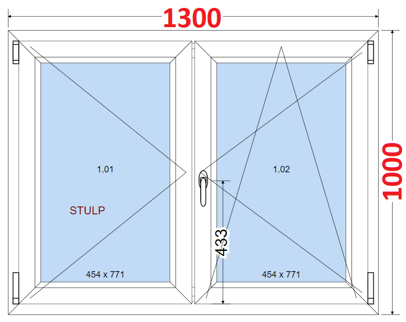 O + OS (Stulp) SMART Dvoukdl plastov okno 130x100,  bez stedovho sloupku