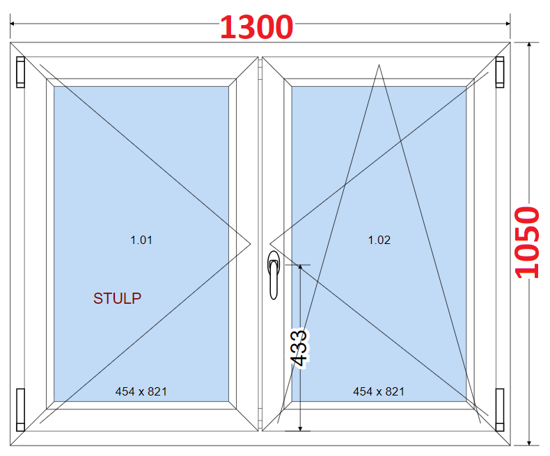 Dvoukdl Okna O + OS (Stulp) - ka 130cm SMART Dvoukdl plastov okno 130x105,  bez stedovho sloupku