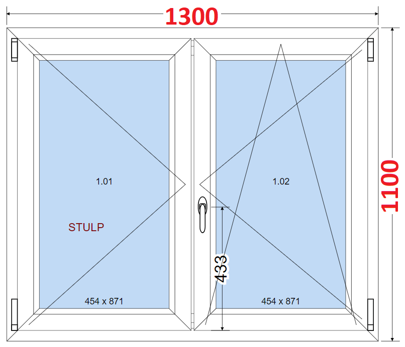 Dvoukdl Okna O + OS (Stulp) - ka 130cm SMART Dvoukdl plastov okno 130x110,  bez stedovho sloupku
