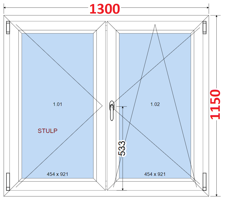 Okna SMART - Na mru SMART Dvoukdl plastov okno 130x115,  bez stedovho sloupku
