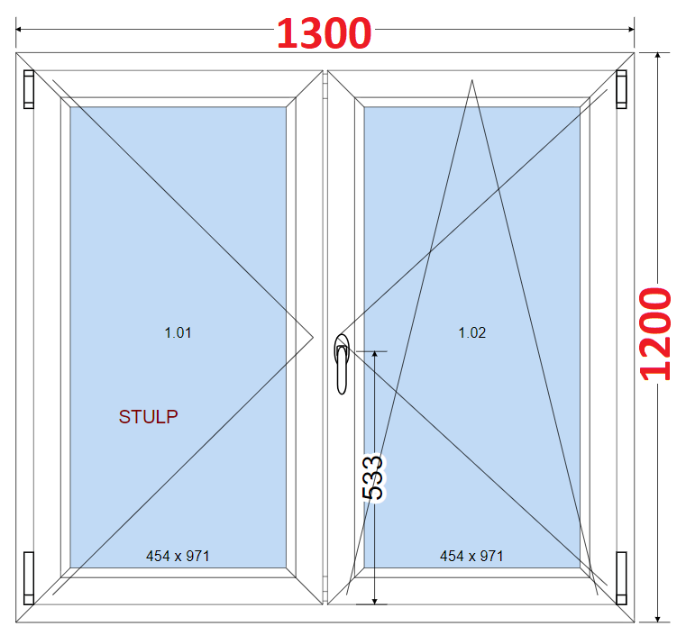 O + OS (Stulp) SMART Dvoukdl plastov okno 130x120,  bez stedovho sloupku