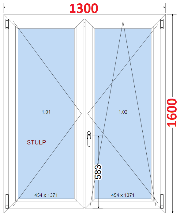 O + OS (Stulp) SMART Dvoukdl plastov okno 130x160,  bez stedovho sloupku
