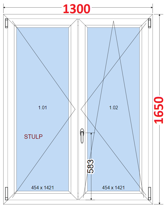 Dvoukdl Okna O + OS (Stulp) - ka 130cm SMART Dvoukdl plastov okno 130x165,  bez stedovho sloupku