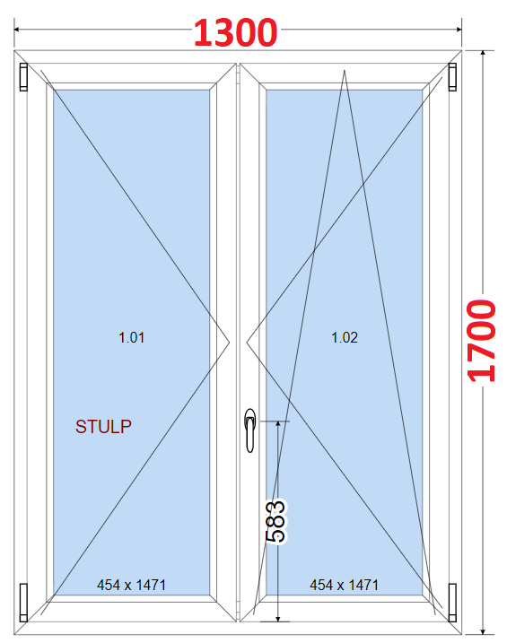 Dvoukdl Okna O + OS (Stulp) - ka 130cm SMART Dvoukdl plastov okno 130x170,  bez stedovho sloupku