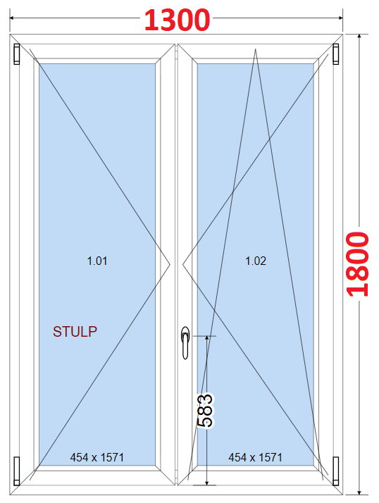 Dvoukdl Okna O + OS (Stulp) - ka 130cm SMART Dvoukdl plastov okno 130x180,  bez stedovho sloupku