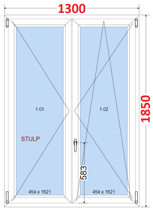 Dvoukdl Okna O + OS (Stulp) - ka 130cm SMART Dvoukdl plastov okno 130x185,  bez stedovho sloupku