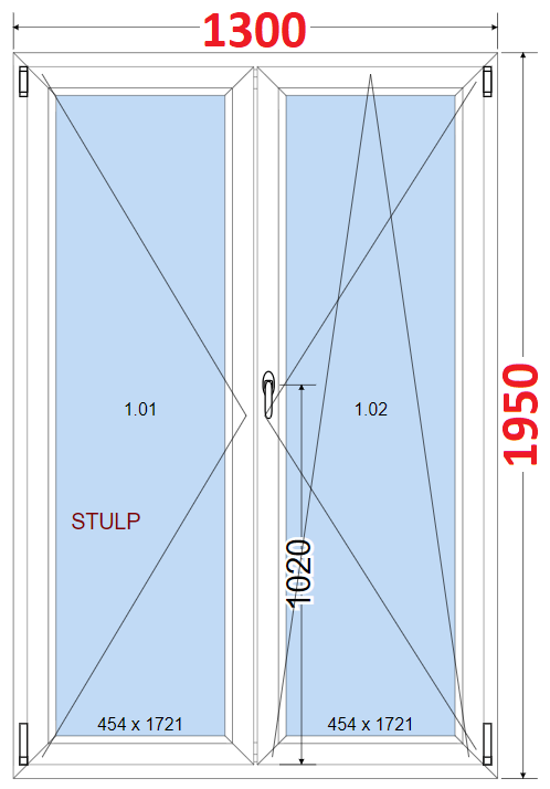 Dvoukdl Okna O + OS (Stulp) - ka 130cm SMART Dvoukdl plastov okno 130x195,  bez stedovho sloupku