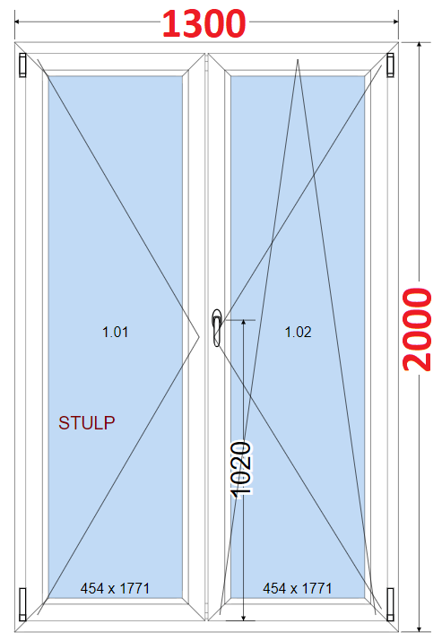 Dvoukdl Okna O + OS (Stulp) - ka 130cm SMART Dvoukdl plastov okno 130x200,  bez stedovho sloupku