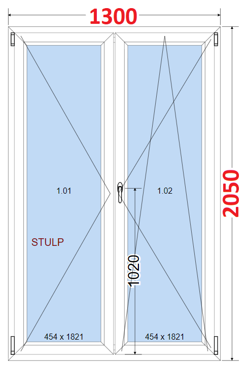 O + OS (Stulp) SMART Dvoukdl plastov okno 130x205,  bez stedovho sloupku