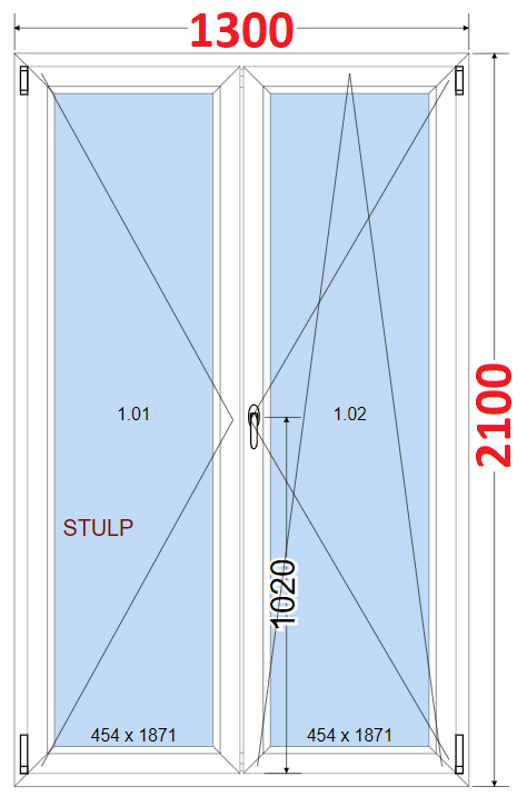 O + OS (Stulp) SMART Dvoukdl plastov okno 130x210,  bez stedovho sloupku