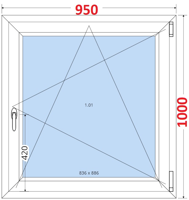 Jednokdl Okna SMART - Na mru SMART Plastov okno 95x100, Otevrav a sklopn