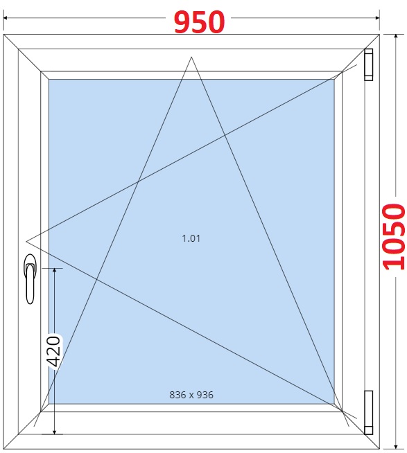Dvoukdl balkonov dvee s pkou OS VEKA 82MD SMART Plastov okno 95x105, Otevrav a sklopn