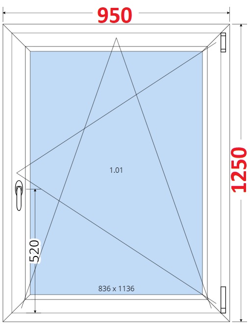 Dvoukdl balkonov dvee s pkou OS VEKA 82MD SMART Plastov okno 95x125, Otevrav a sklopn